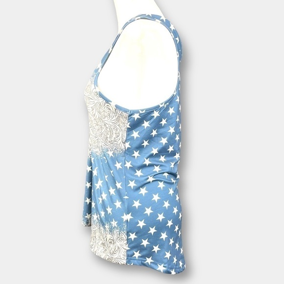 NWT Crazy Train Leather Lass Star Tank Top Blue Cream Size XS - Picture 4 of 6